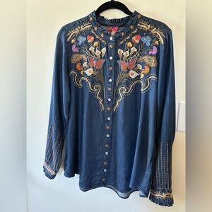 Johnny Was Western Ruffle Neck Shirt